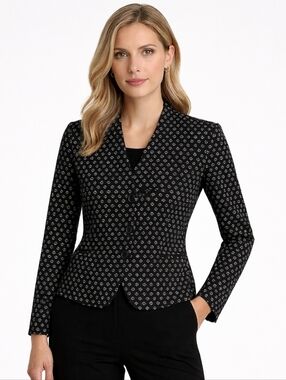 Patrick Collection 100% Silk Collarless Jacket Black White Medium